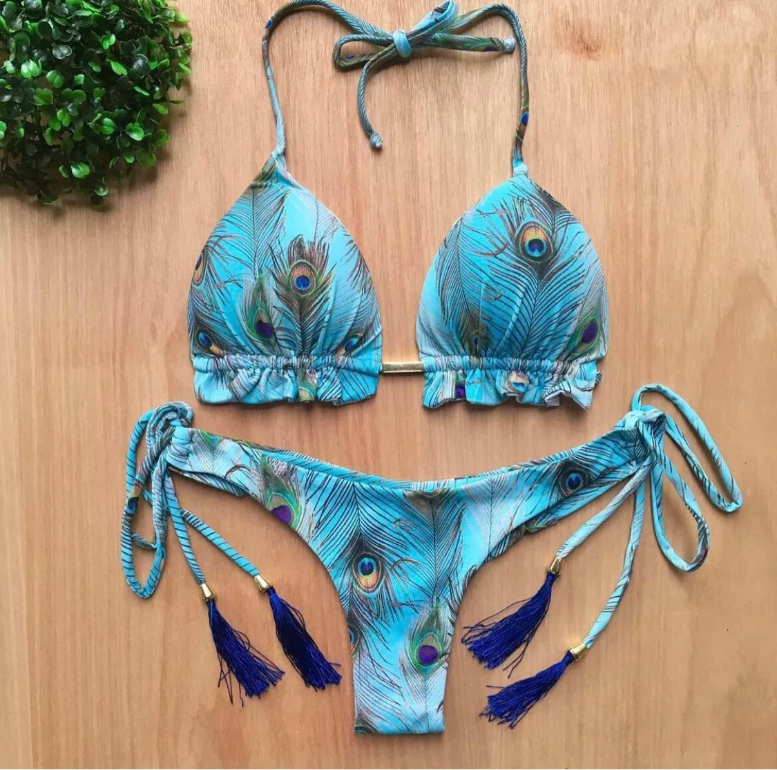 2 Piece Micro Swimsuit Women Feather Print Swimwear Female Bathing Suit Bikini Set The Clothing Company Sydney