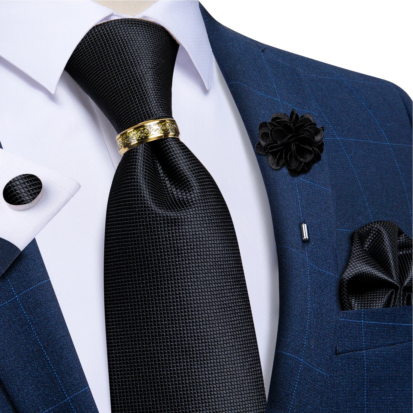 Men's Ties 8cm Wide Silk Neck Tie For Wedding Party Accessories Pocket Square Cufflinks Brooch Pin Set - The Clothing Company Sydney
