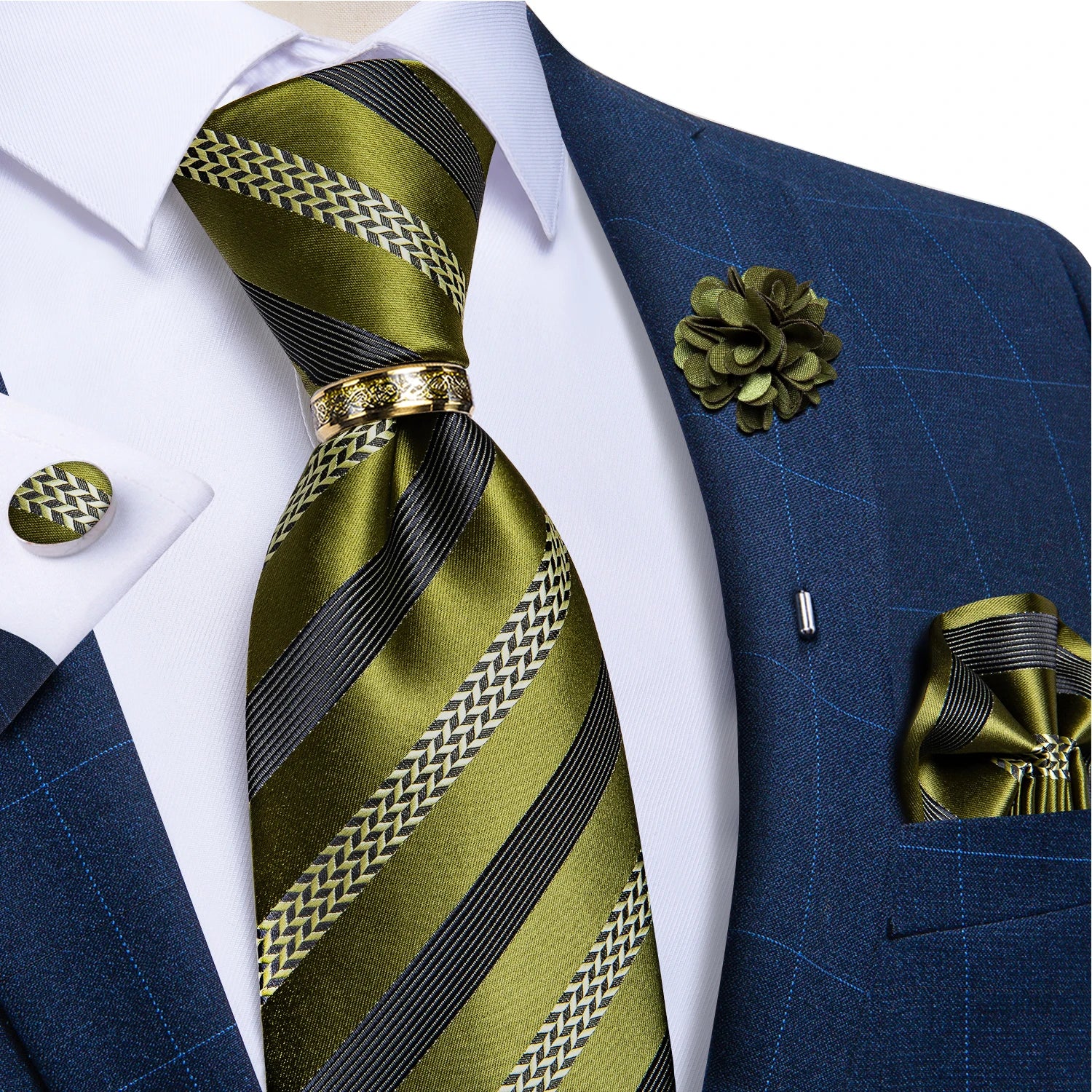 Men's Ties 8cm Wide Silk Neck Tie For Wedding Party Accessories Pocket Square Cufflinks Brooch Pin Set - The Clothing Company Sydney