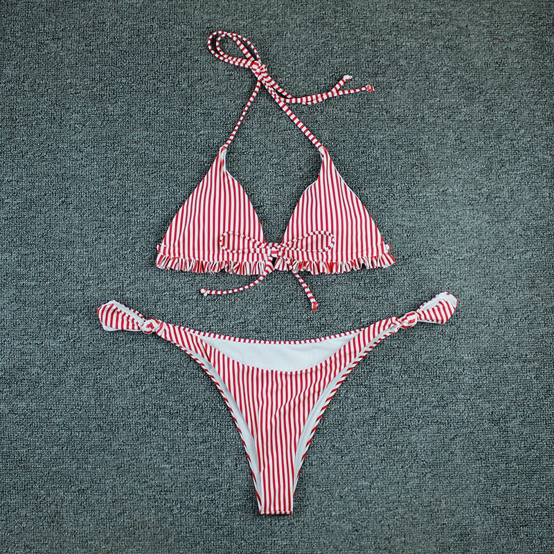 Two Piece Bikini Swimwear Women Swimsuit High Waist Striped Thong Bikini Set Summer Brazilian Beach Bathing Suit 2 Pieces The Clothing Company Sydney