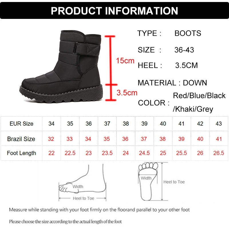 Non Slip Waterproof Snow Boots Women's Thick Plush Winter Ankle Boots Cotton Padded Shoes - The Clothing Company Sydney