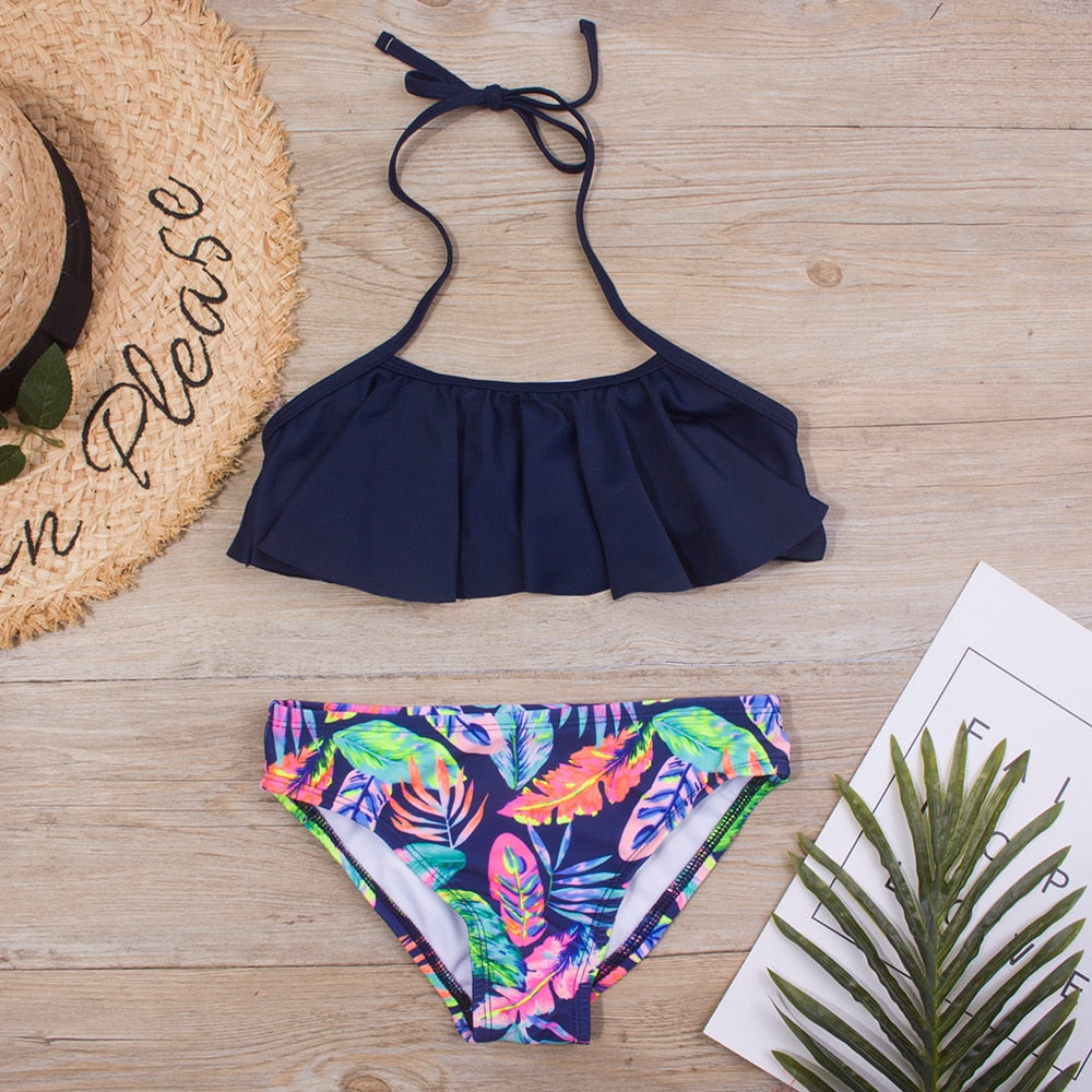 2 Piece Kids Swimwear Swimsuit Print Girls Kid Bikini Set 5-14 Years Children Bandage Swimming Suit Beachwear The Clothing Company Sydney