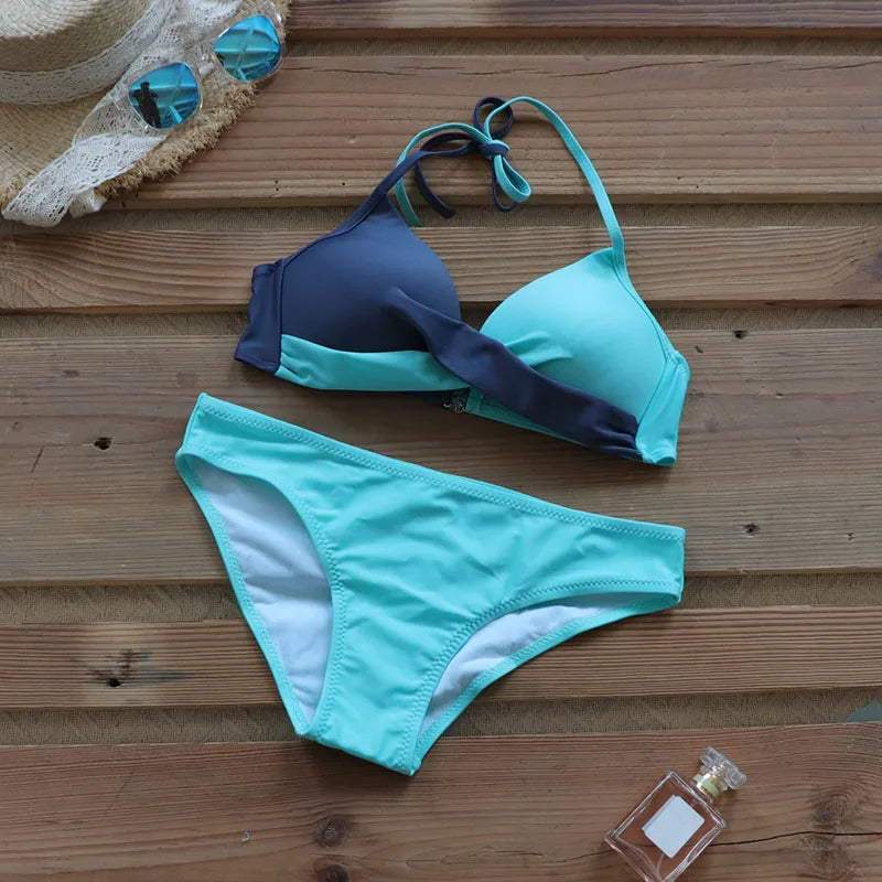 2 Piece Push Up Swimwear Women Swimsuits Bathing Suit Halter Leaf Print Beach Wear Bikini Set The Clothing Company Sydney