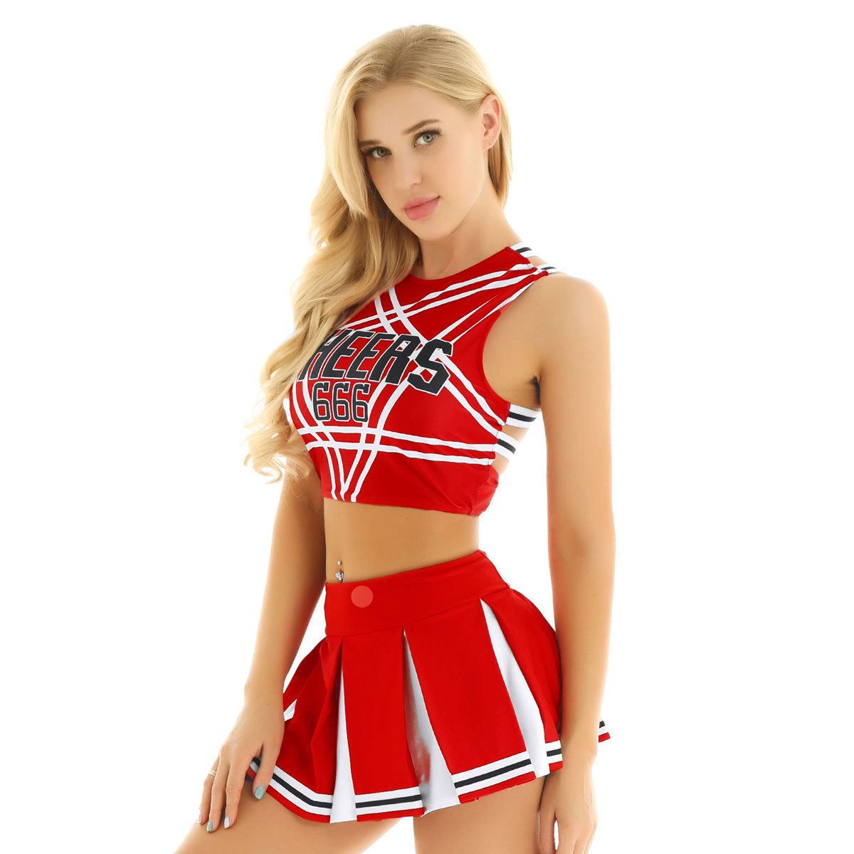 Women's Cheerleading Uniform Set Sleeveless Crop Top with Mini Pleated Skirt Cosplay Sports Stage Outfits - The Clothing Company Sydney
