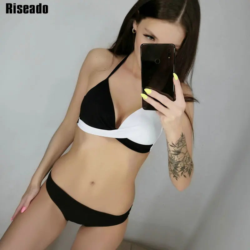 2 Piece Push Up Swimwear Women Swimsuits Bathing Suit Halter Leaf Print Beach Wear Bikini Set The Clothing Company Sydney