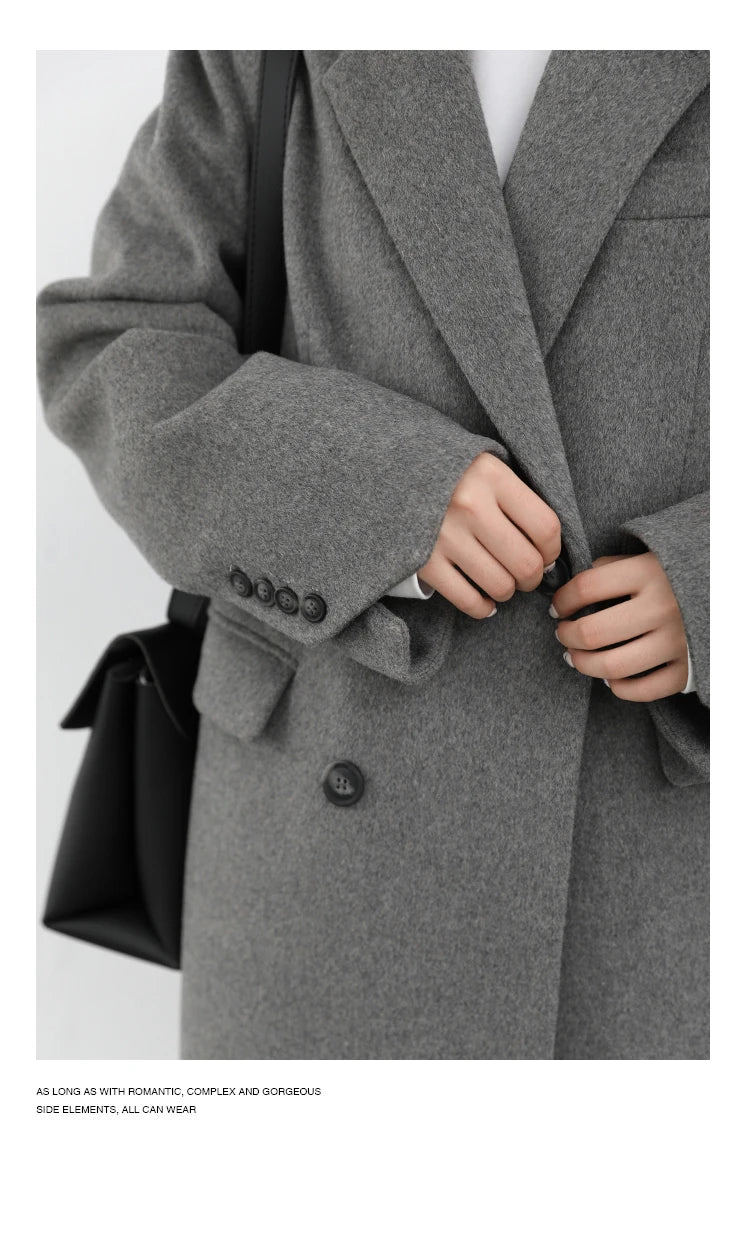 Women's Wool Blend Coat Solid Mid Long Woollen Blazer Thick Warm Blouse Overcoat Office Autumn Winter Jacket - The Clothing Company Sydney