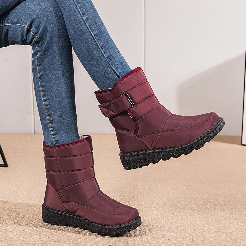 Non Slip Waterproof Snow Boots Women's Thick Plush Winter Ankle Boots Cotton Padded Shoes - The Clothing Company Sydney
