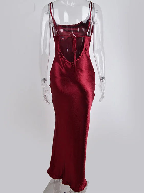 Spaghetti Strap Backless Summer Dress Women Satin Long Dress Elegant Bodycon Party Dresses - The Clothing Company Sydney