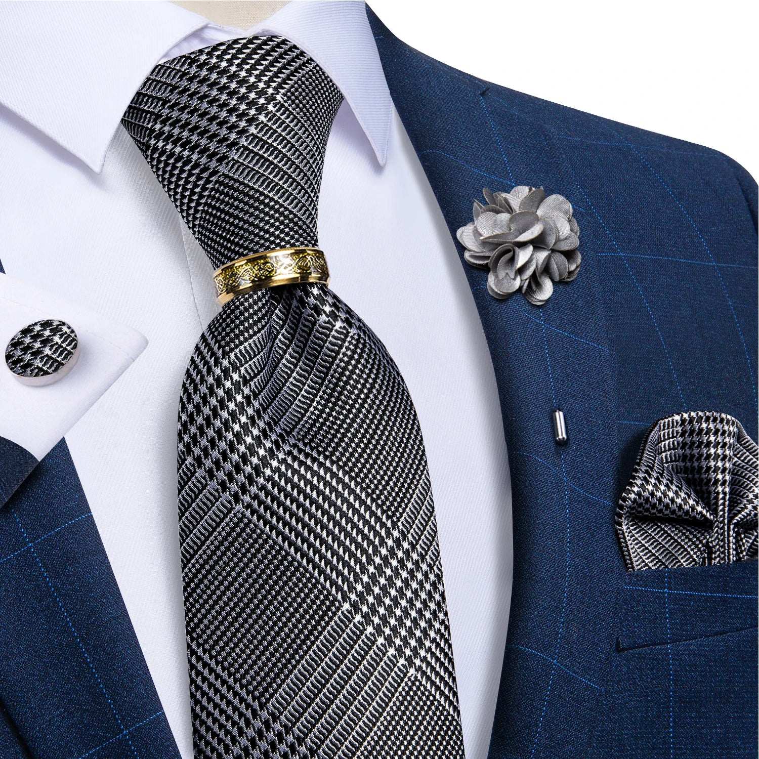 Men's Ties 8cm Wide Silk Neck Tie For Wedding Party Accessories Pocket Square Cufflinks Brooch Pin Set - The Clothing Company Sydney
