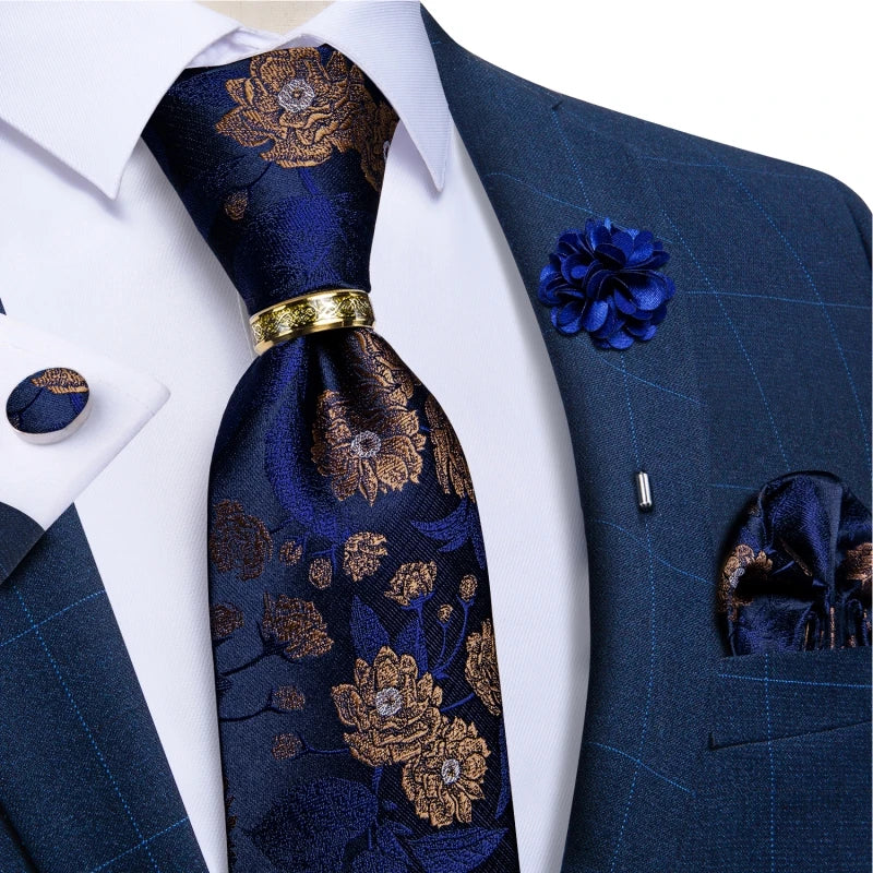 Men's Ties 8cm Wide Silk Neck Tie For Wedding Party Accessories Pocket Square Cufflinks Brooch Pin Set - The Clothing Company Sydney