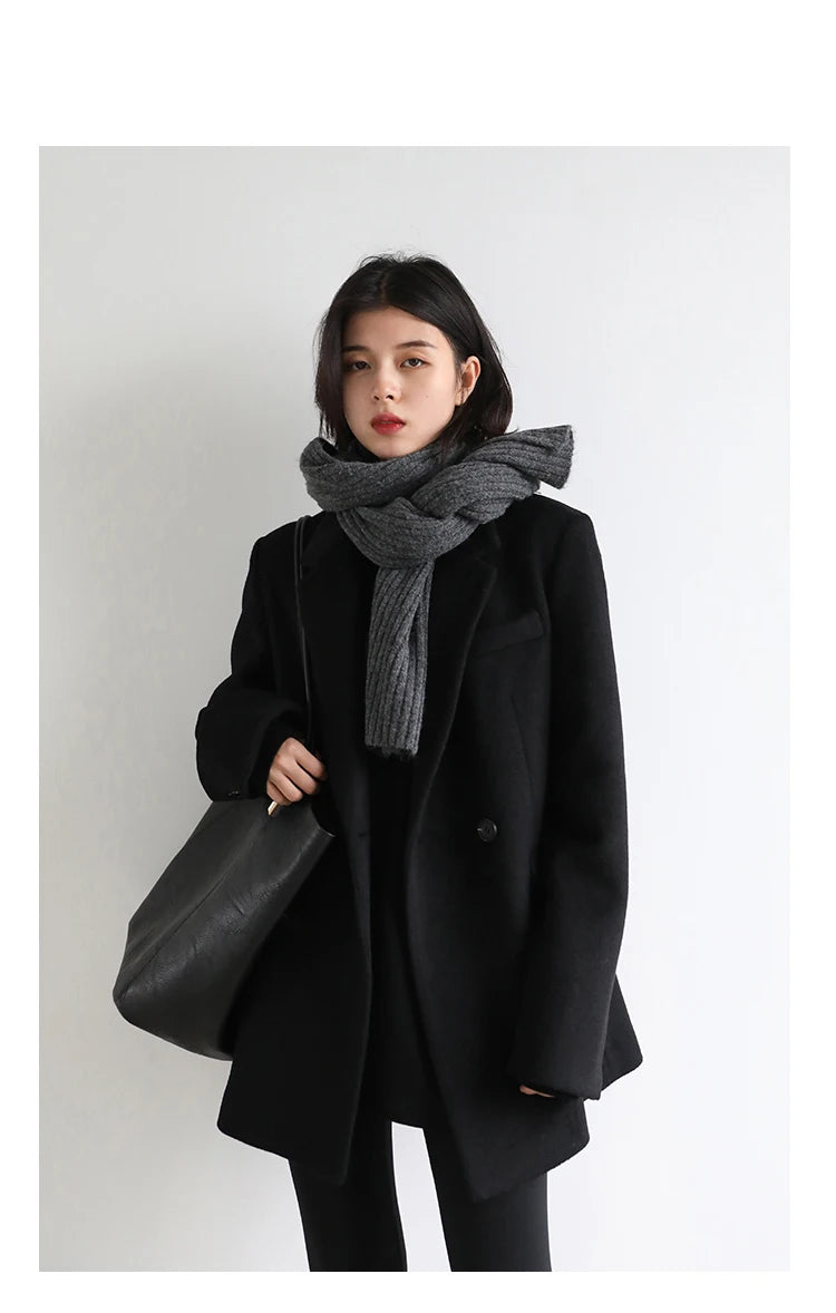 Women's Wool Blend Coat Solid Mid Long Woollen Blazer Thick Warm Blouse Overcoat Office Autumn Winter Jacket - The Clothing Company Sydney