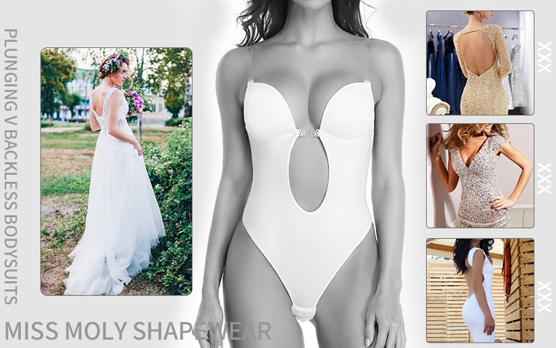 Women's Plunging Deep V-Neck Strapless Backless Bodysuit Seamless Thong Full Body Shapewear for Wedding Party Body Shaper The Clothing Company Sydney