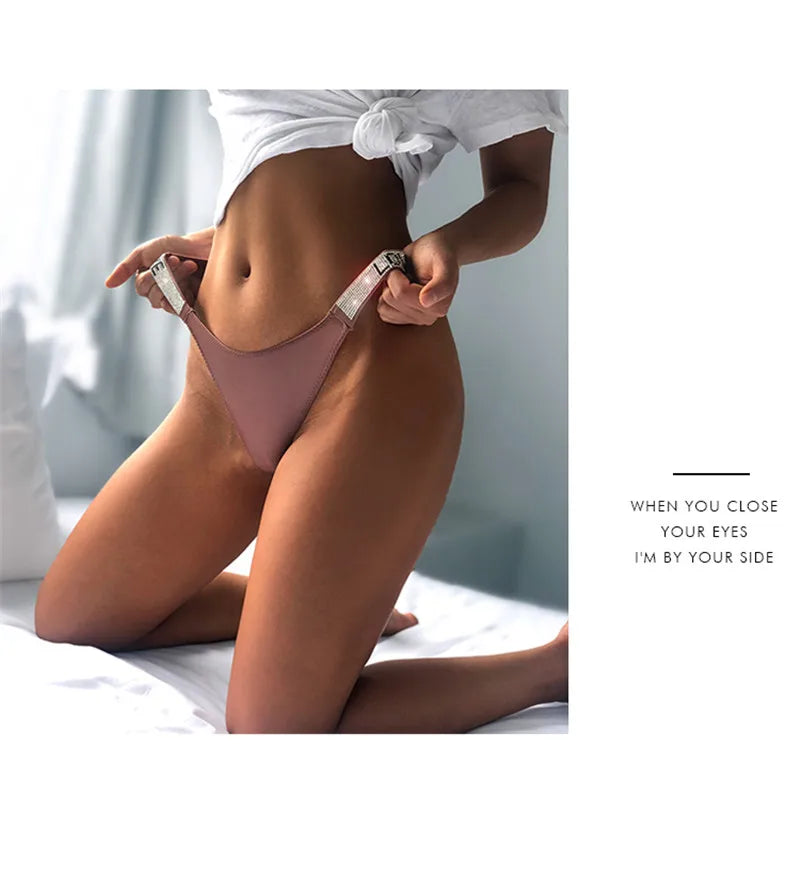 Love Letter Print Rhinestone Panties Women Pink Briefs Low Waist Underwear Ladies Thongs Lingerie Panty Lingerie - The Clothing Company Sydney