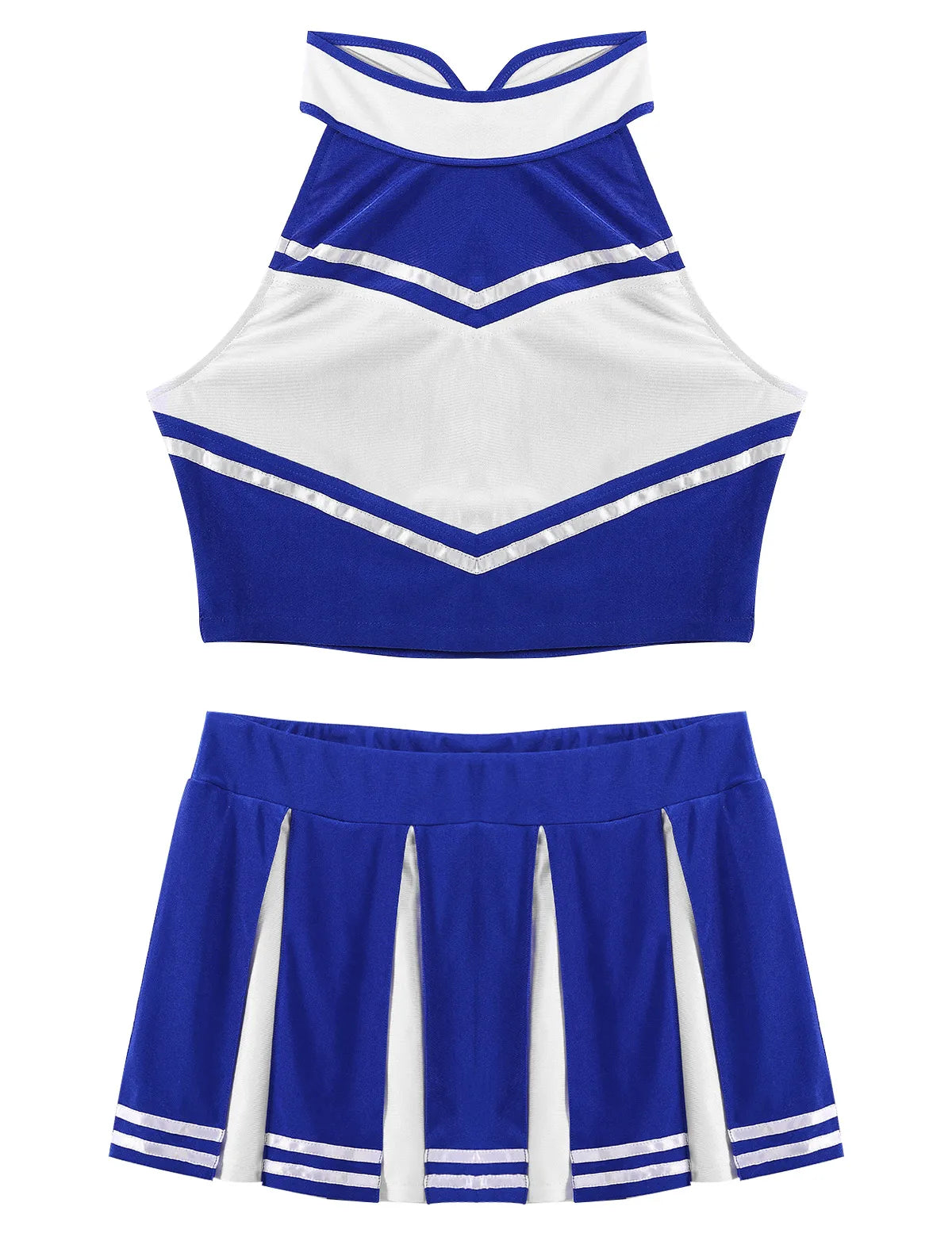 Women's Cheerleading Costume Uniform Carnival Cosplay Outfit Stand Collar Sleeveless Crop Top with Mini Pleated Skirt - The Clothing Company Sydney