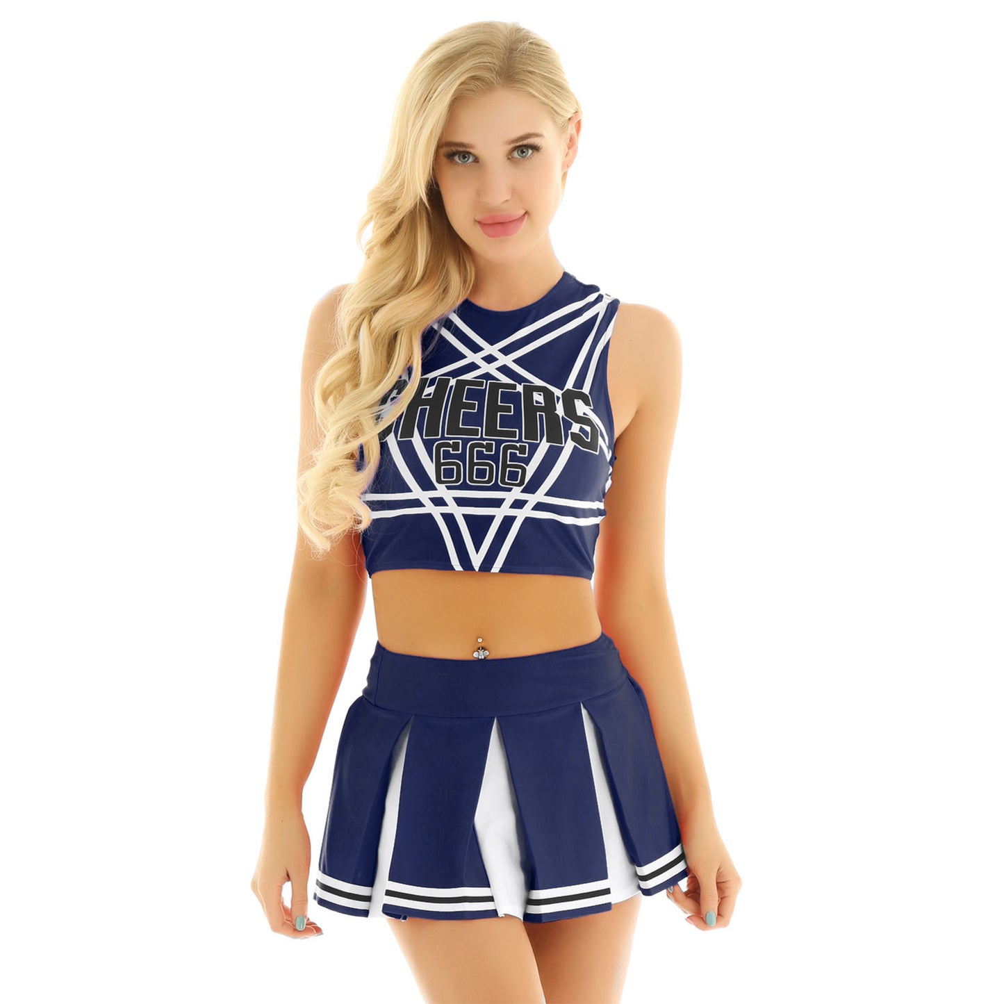 Women's Cheerleading Uniform Set Sleeveless Crop Top with Mini Pleated Skirt Cosplay Sports Stage Outfits - The Clothing Company Sydney