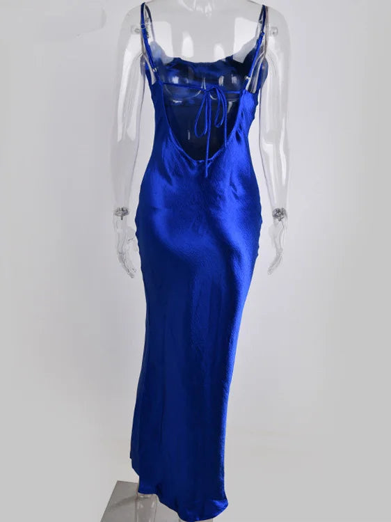 Spaghetti Strap Backless Summer Dress Women Satin Long Dress Elegant Bodycon Party Dresses - The Clothing Company Sydney