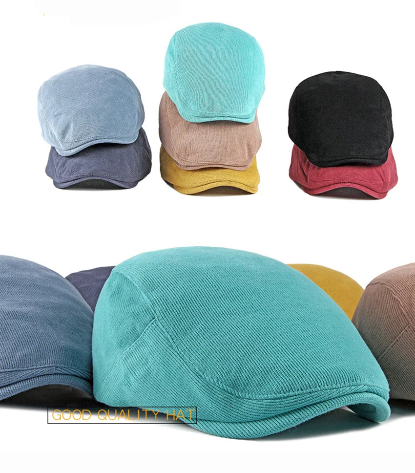 Spring Autumn Berets Hat Men's knitting Visor Cap Casual Fashion Women Beret Solid Yellow Blue Peaked Flat Cap Duckbill Hat - The Clothing Company Sydney