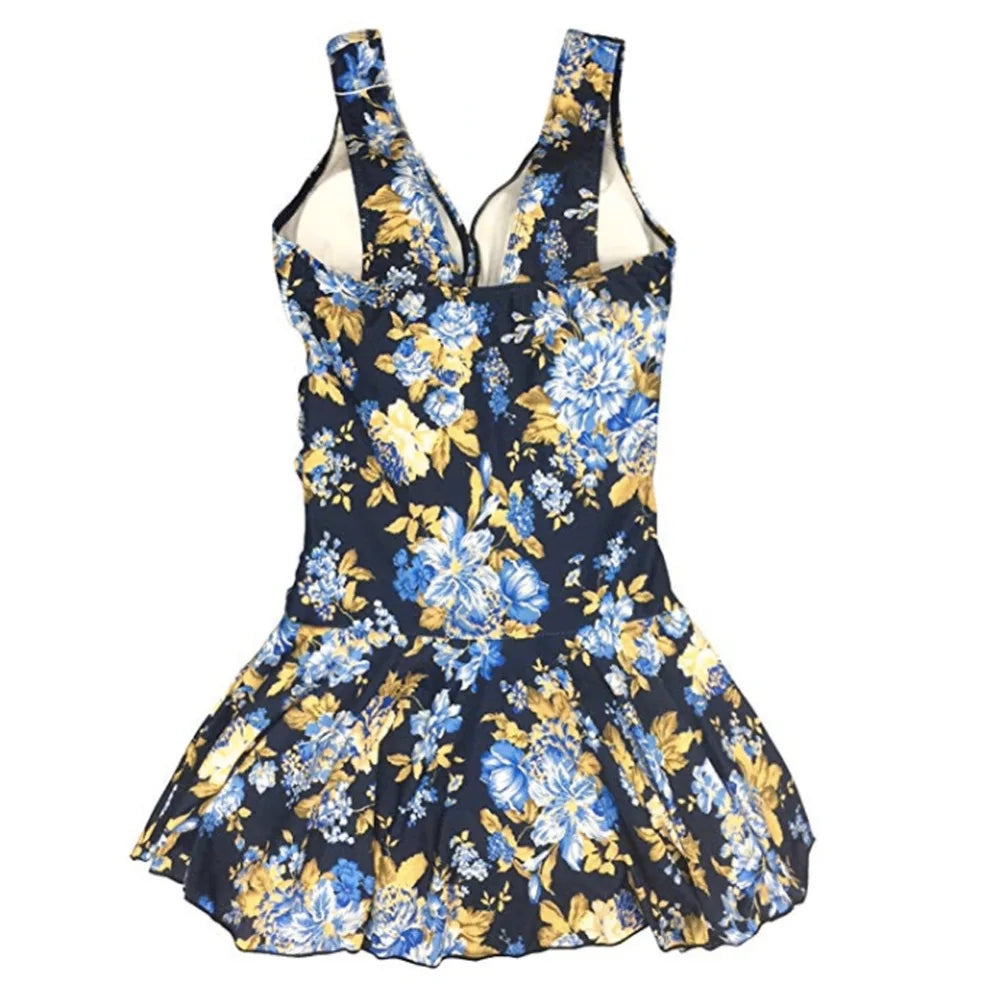 Plus Size One Piece Swimsuit Women's Swimwear with Skirt Swimdress Monokini Vintage Bathing Suit - The Clothing Company Sydney