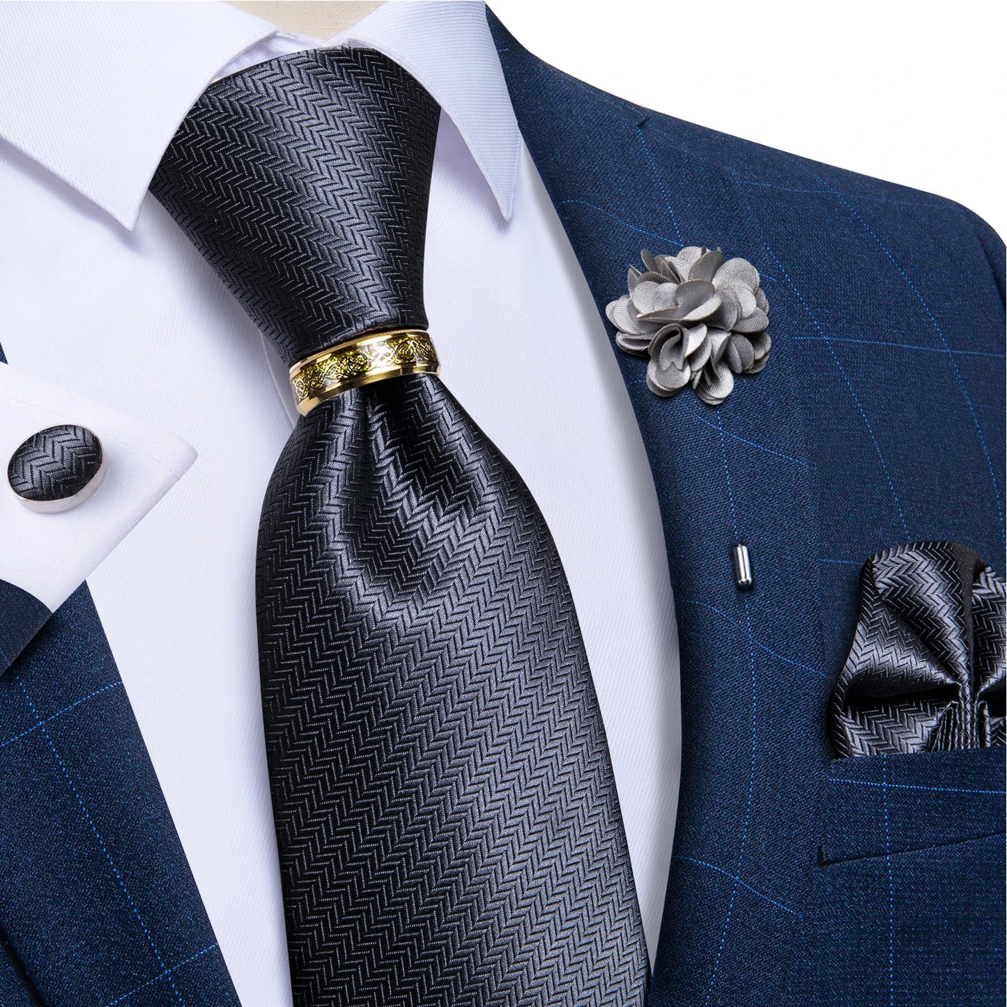 Men's Ties 8cm Wide Silk Neck Tie For Wedding Party Accessories Pocket Square Cufflinks Brooch Pin Set - The Clothing Company Sydney