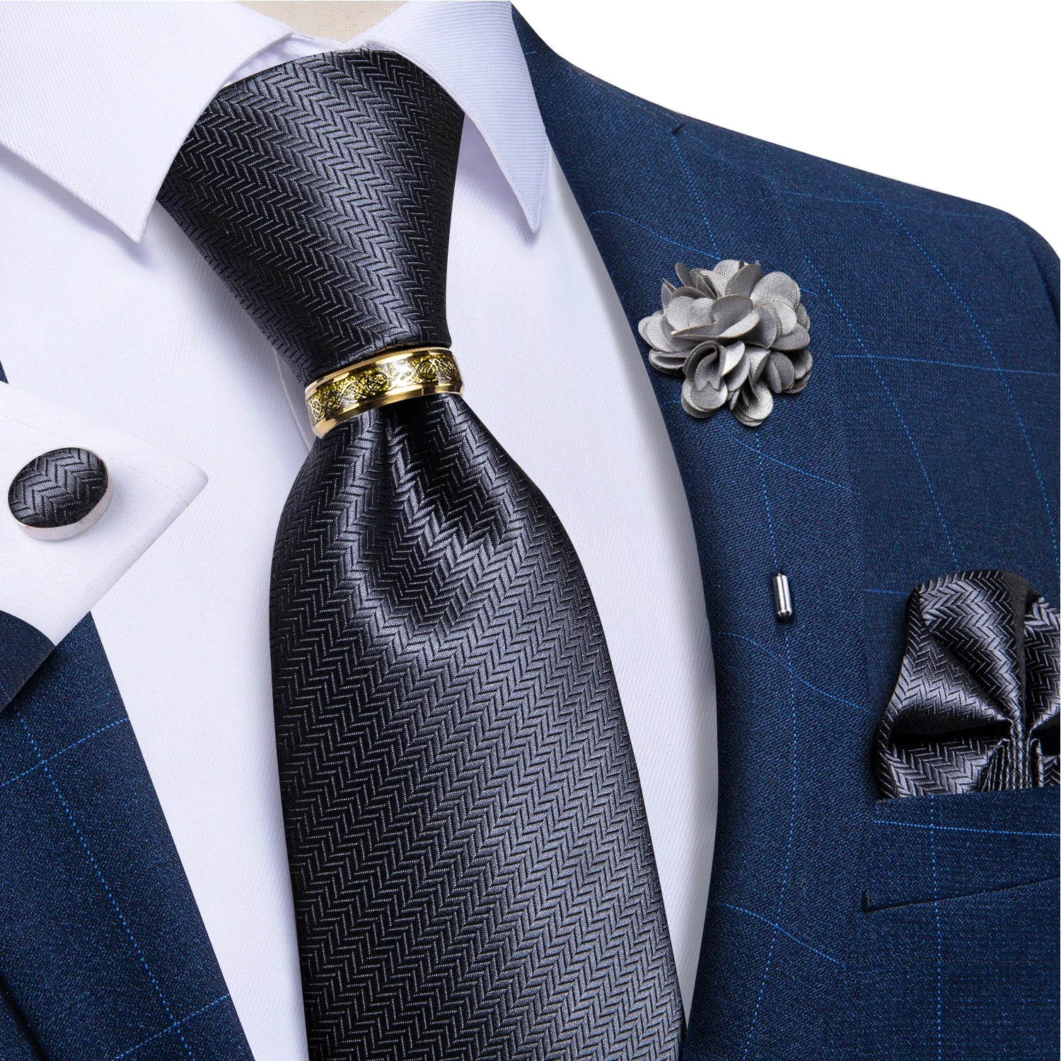 Men's Ties 8cm Wide Silk Neck Tie For Wedding Party Accessories Pocket Square Cufflinks Brooch Pin Set - The Clothing Company Sydney