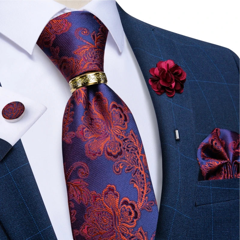 Men's Ties 8cm Wide Silk Neck Tie For Wedding Party Accessories Pocket Square Cufflinks Brooch Pin Set - The Clothing Company Sydney