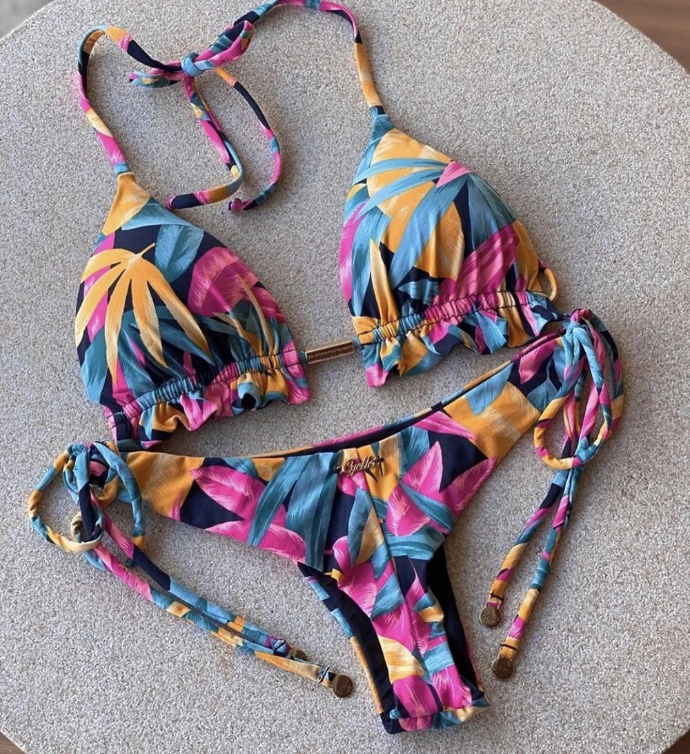 2 Piece Micro Swimsuit Women Feather Print Swimwear Female Bathing Suit Bikini Set The Clothing Company Sydney