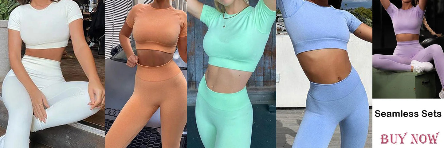 2 Piece Set Women Ribbed Seamless Long Sleeve Yoga Sets Workout Women's High Waist Sports Legging Long Sleeve Top The Clothing Company Sydney