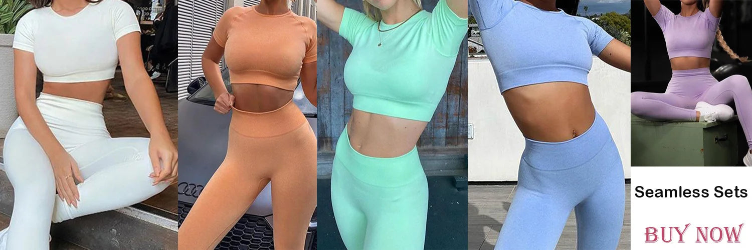 2 Piece Set Women Ribbed Seamless Long Sleeve Yoga Sets Workout Women's High Waist Sports Legging Long Sleeve Top The Clothing Company Sydney