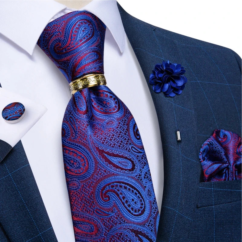 Men's Ties 8cm Wide Silk Neck Tie For Wedding Party Accessories Pocket Square Cufflinks Brooch Pin Set - The Clothing Company Sydney