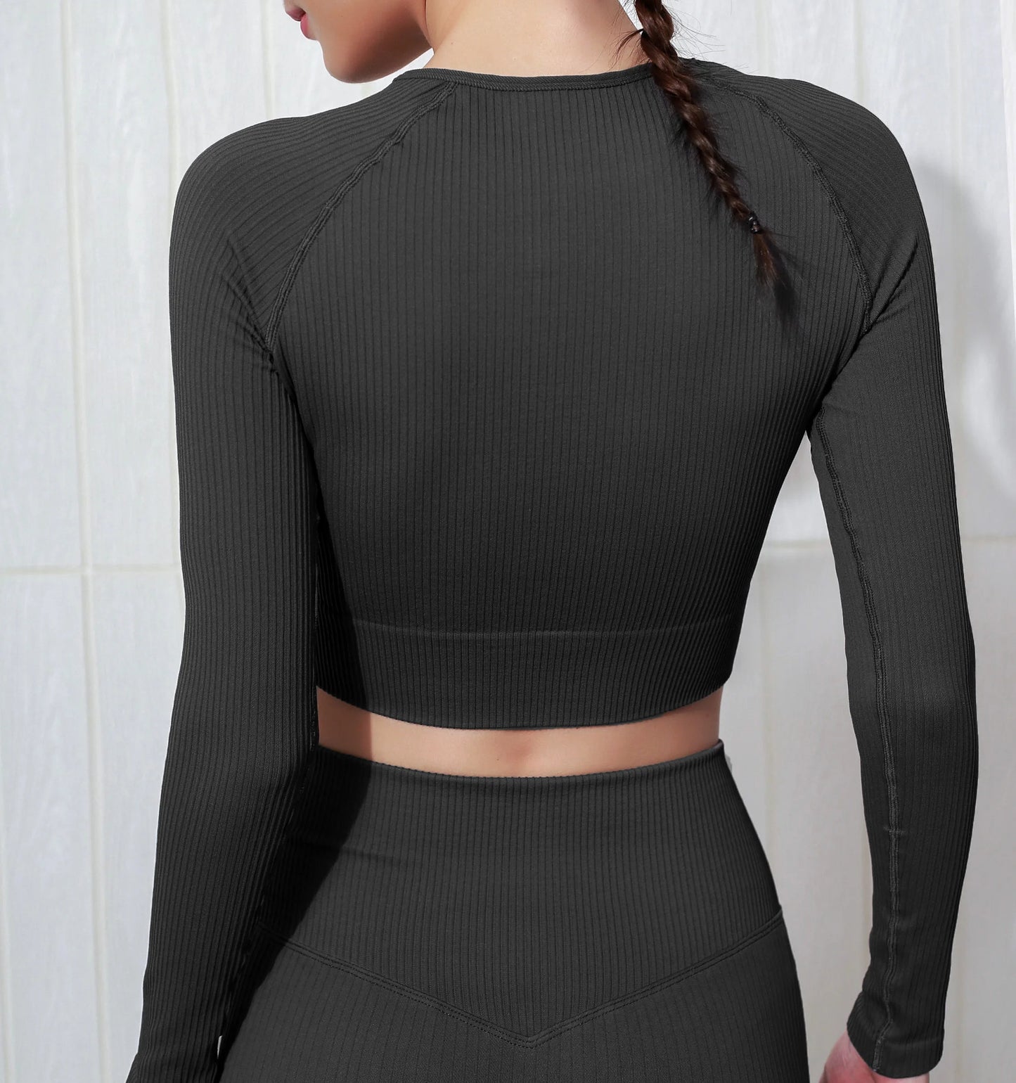 2 Piece Set Women Ribbed Seamless Long Sleeve Yoga Sets Workout Women's High Waist Sports Legging Long Sleeve Top The Clothing Company Sydney