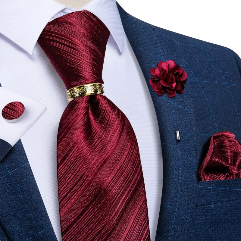 Men's Ties 8cm Wide Silk Neck Tie For Wedding Party Accessories Pocket Square Cufflinks Brooch Pin Set - The Clothing Company Sydney