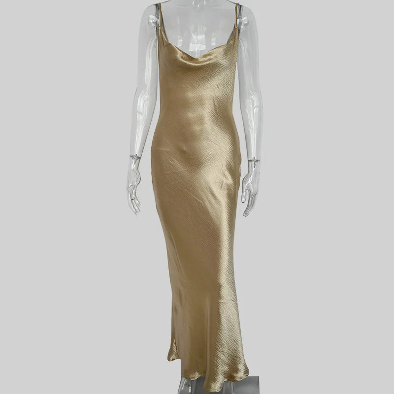 Spaghetti Strap Backless Summer Dress Women Satin Long Dress Elegant Bodycon Party Dresses - The Clothing Company Sydney