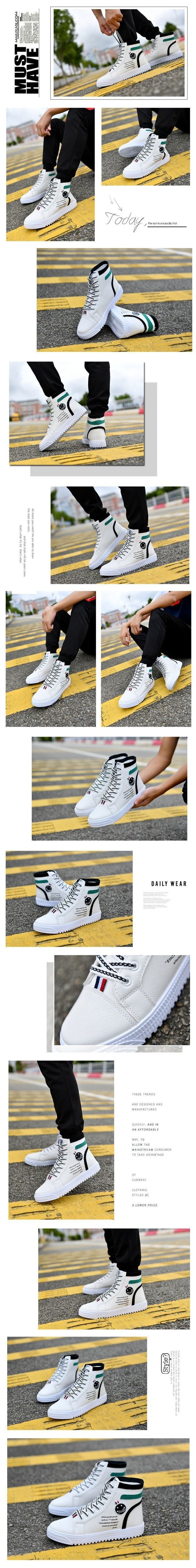 Men's White Shoes Skateboarding Shoes High Top Men High British Style Comfortable Skateboarding Sneakers The Clothing Company Sydney