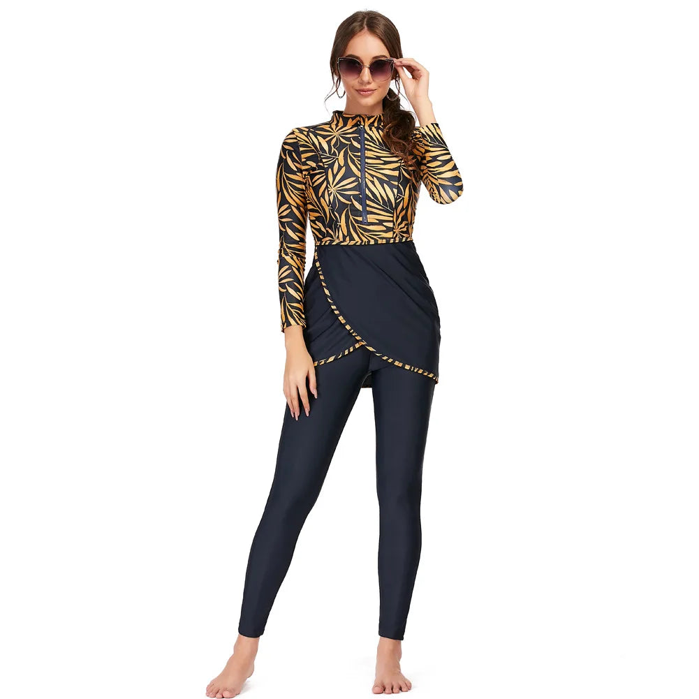 3 Piece Long Sleeve solid black Full Body Swimwear Women's Swimsuit The Clothing Company Sydney