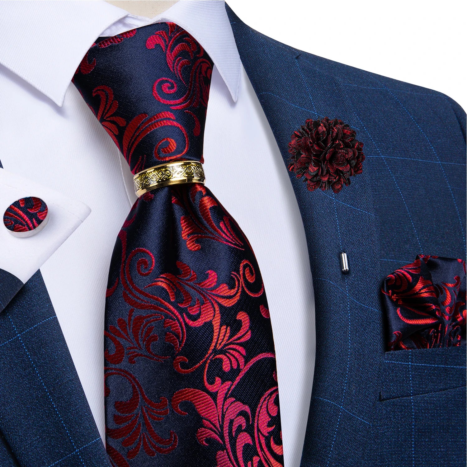 Men's Ties 8cm Wide Silk Neck Tie For Wedding Party Accessories Pocket Square Cufflinks Brooch Pin Set - The Clothing Company Sydney