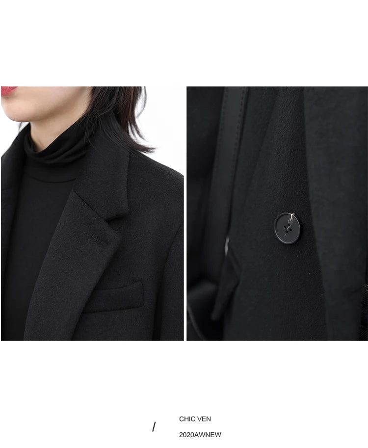 Women's Wool Blend Coat Solid Mid Long Woollen Blazer Thick Warm Blouse Overcoat Office Autumn Winter Jacket - The Clothing Company Sydney