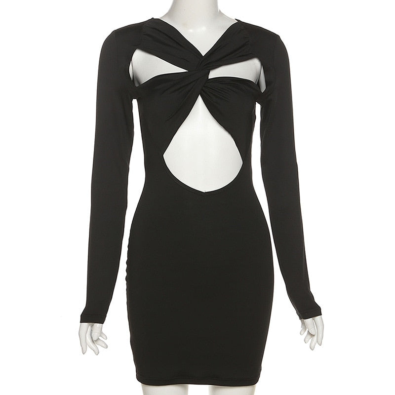 Cut Out Black Mini Dresses Club Party Outfits for Women Elegant Long Sleeve Solid Bodycon Dress The Clothing Company Sydney