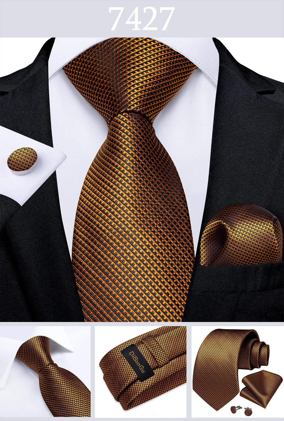 Fashion Men's Tie Luxury Gold Blue Black Striped Paisley Silk Wedding Tie For Men Designer Hanky Cufflinks Gift Tie Set - The Clothing Company Sydney