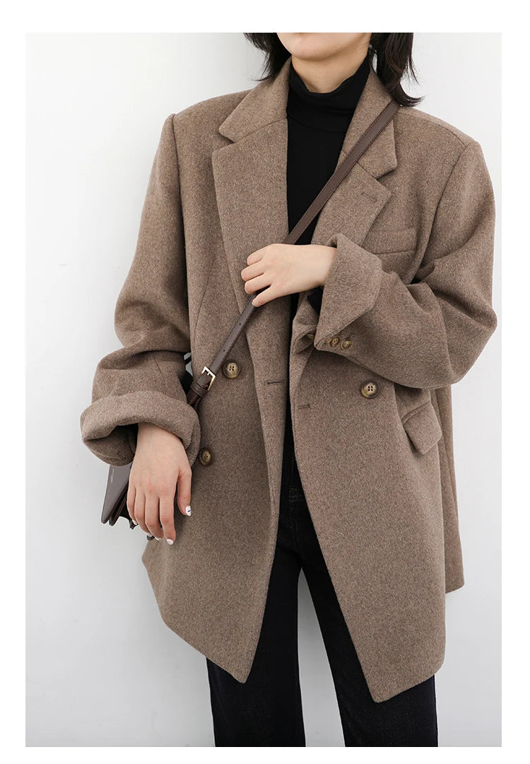 Women's Wool Blend Coat Solid Mid Long Woollen Blazer Thick Warm Blouse Overcoat Office Autumn Winter Jacket - The Clothing Company Sydney