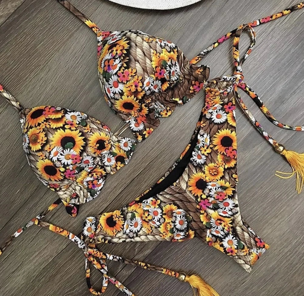 2 Piece Micro Swimsuit Women Feather Print Swimwear Female Bathing Suit Bikini Set The Clothing Company Sydney