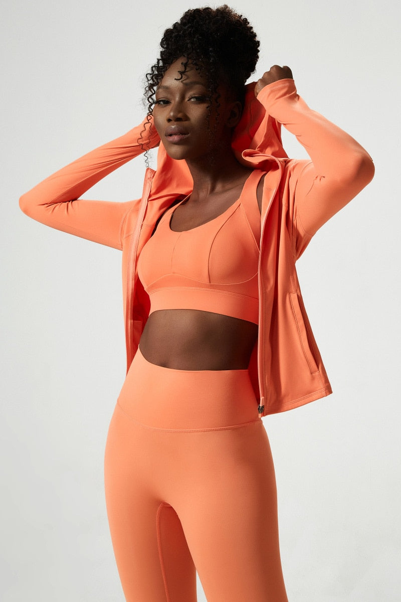2 Piece Women's Hooded Jacket Long Sleeve With Thumb Holes Workout Yoga Shirt Outdoor Running Coat Gym Sweatshirt The Clothing Company Sydney