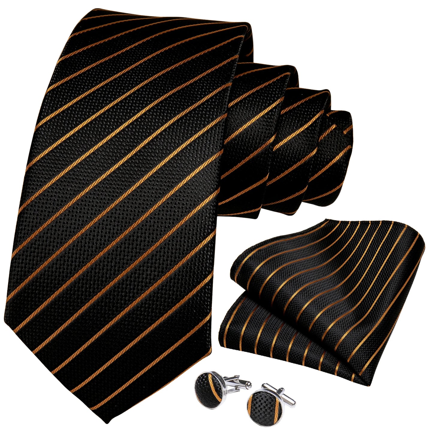Fashion Men's Tie Luxury Gold Blue Black Striped Paisley Silk Wedding Tie For Men Designer Hanky Cufflinks Gift Tie Set - The Clothing Company Sydney