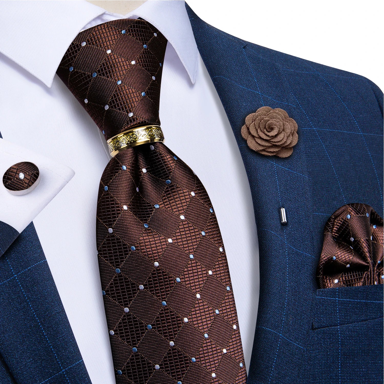 Men's Ties 8cm Wide Silk Neck Tie For Wedding Party Accessories Pocket Square Cufflinks Brooch Pin Set - The Clothing Company Sydney