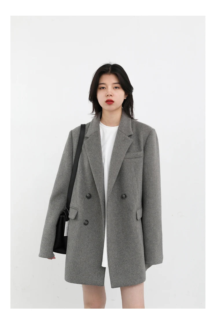 Women's Wool Blend Coat Solid Mid Long Woollen Blazer Thick Warm Blouse Overcoat Office Autumn Winter Jacket - The Clothing Company Sydney