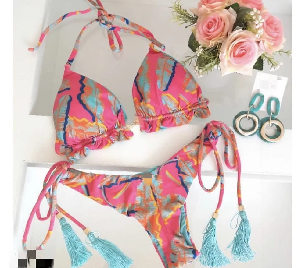2 Piece Micro Swimsuit Women Feather Print Swimwear Female Bathing Suit Bikini Set The Clothing Company Sydney