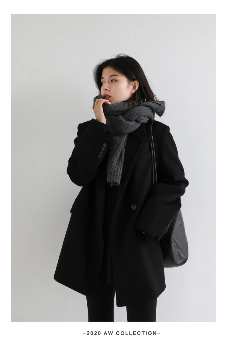 Women's Wool Blend Coat Solid Mid Long Woollen Blazer Thick Warm Blouse Overcoat Office Autumn Winter Jacket - The Clothing Company Sydney