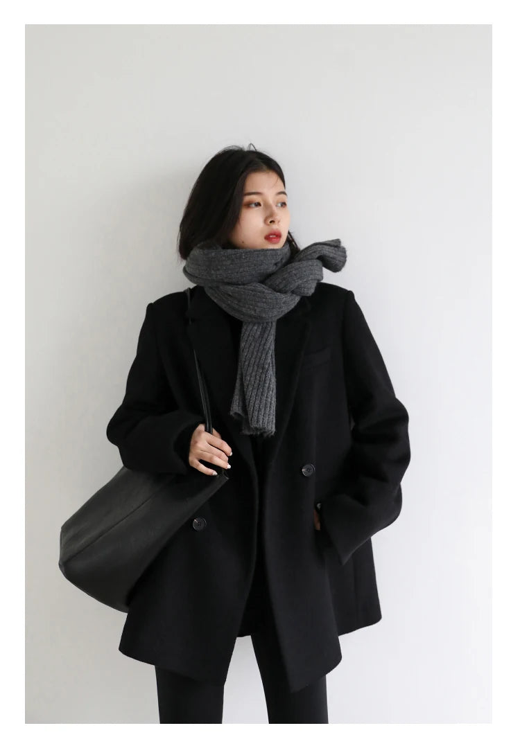 Women's Wool Blend Coat Solid Mid Long Woollen Blazer Thick Warm Blouse Overcoat Office Autumn Winter Jacket - The Clothing Company Sydney