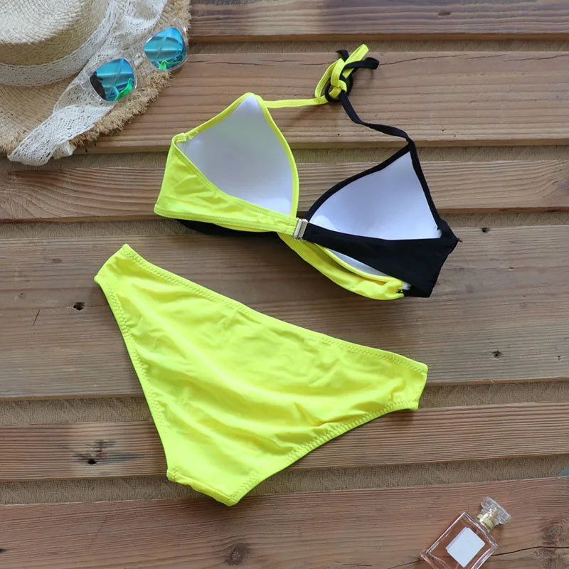 2 Piece Push Up Swimwear Women Swimsuits Bathing Suit Halter Leaf Print Beach Wear Bikini Set The Clothing Company Sydney