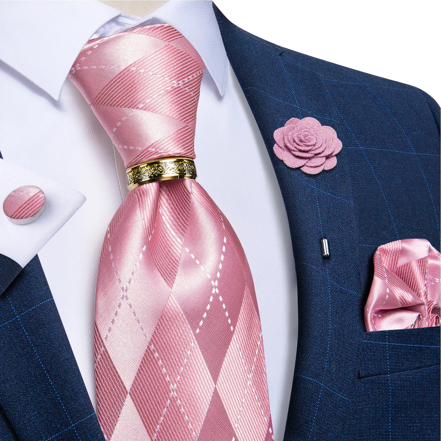 Men's Ties 8cm Wide Silk Neck Tie For Wedding Party Accessories Pocket Square Cufflinks Brooch Pin Set - The Clothing Company Sydney