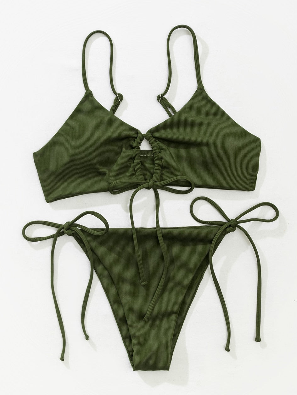 2 Piece Plain Bandage Swimsuit Female Swimwear Bikini Set 2 Piece Swimming Beachwear Bathing Suit The Clothing Company Sydney